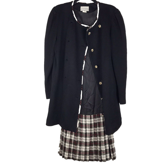 Vintage Liz Roberts Long Line Cardigan Dress Set Black Red Plaid Size 8 FLAW - Picture 5 of 9